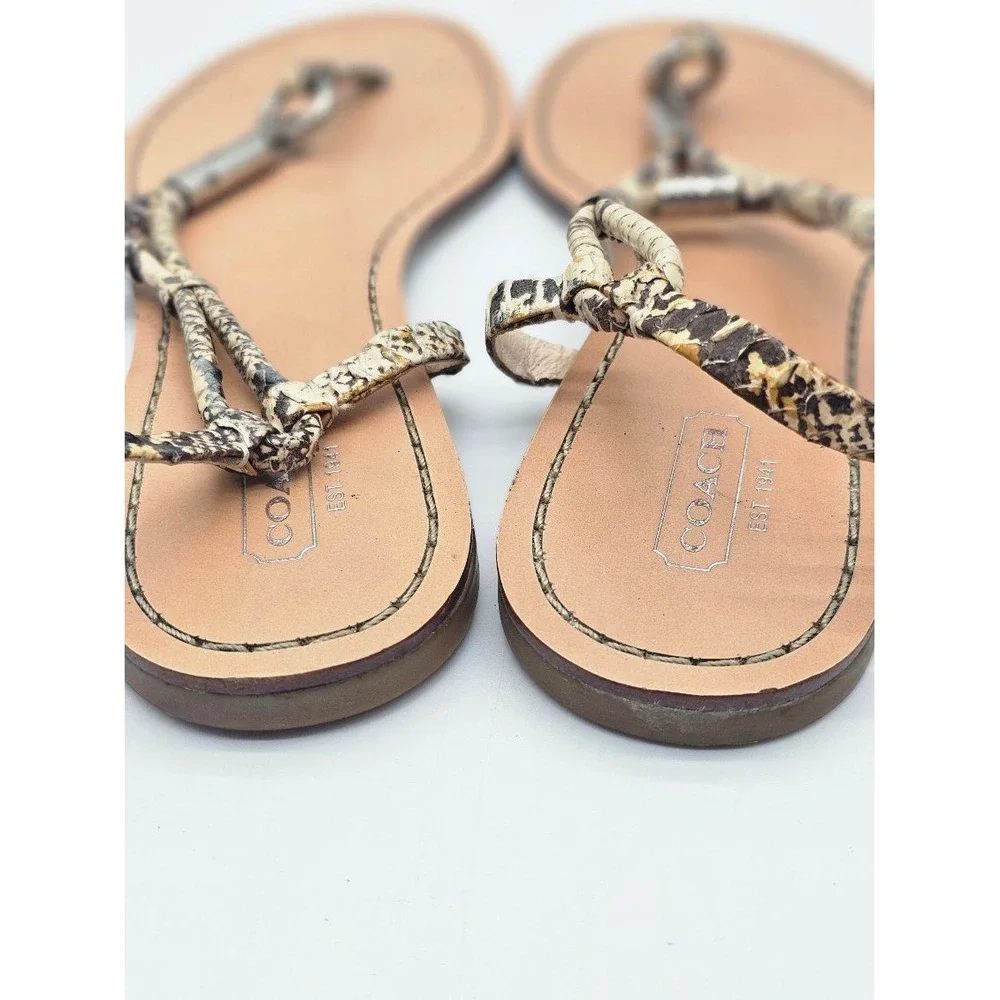 Coach Thong Sandals Women's 10 Snakeskin Print Flat T-Strap Logo